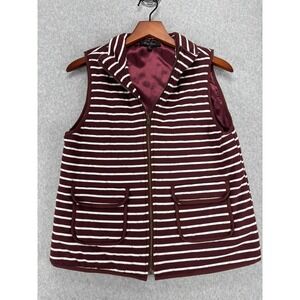 Honey Punch Quilted Stripe Vest Womens M Burgundy Cream Zip Up Puffer Lined
